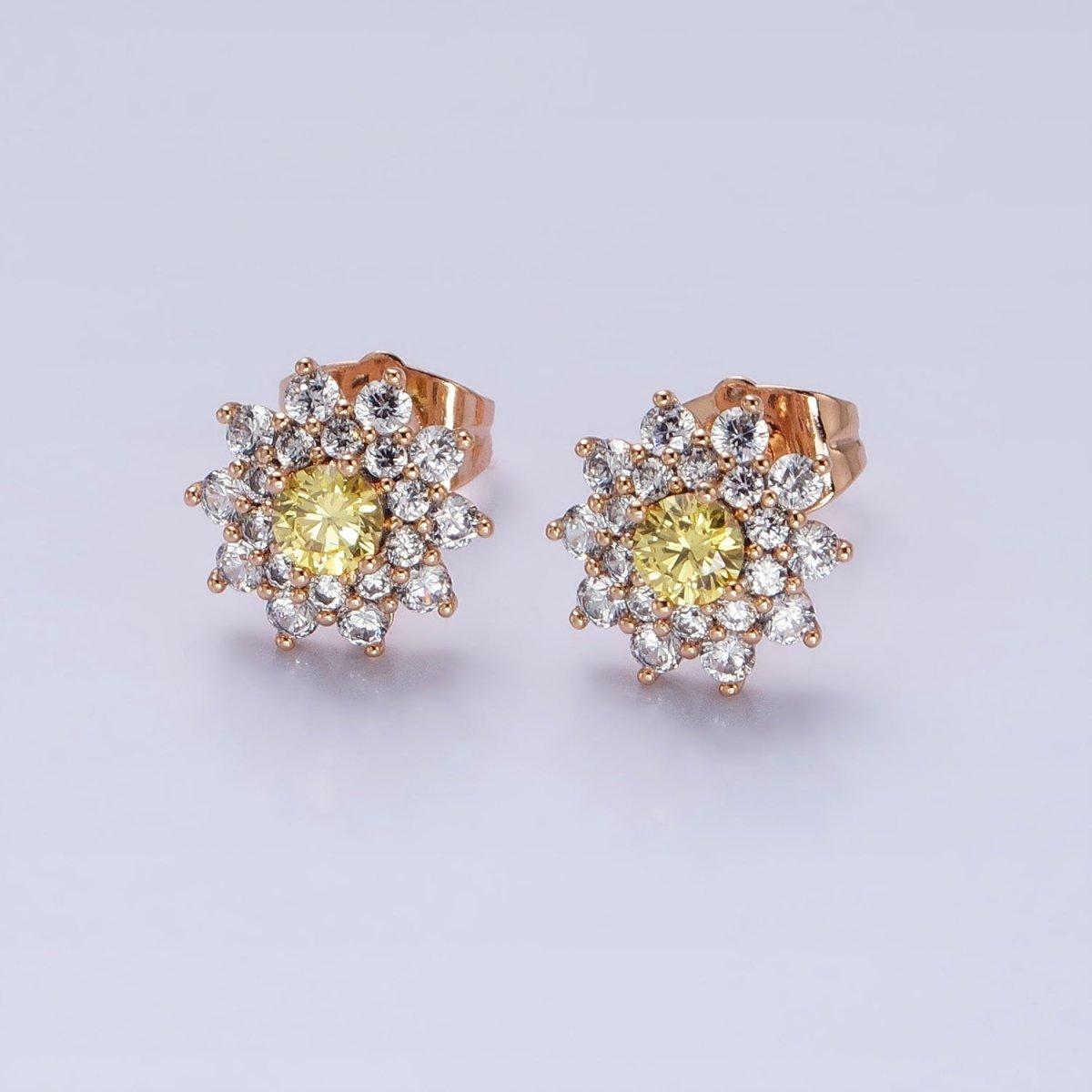 18k Gold Filled Sun flower Stud Earring with Yellow CZ Stone AB798