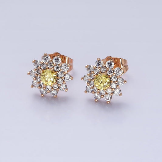 18k Gold Filled Sun flower Stud Earring with Yellow CZ Stone AB798