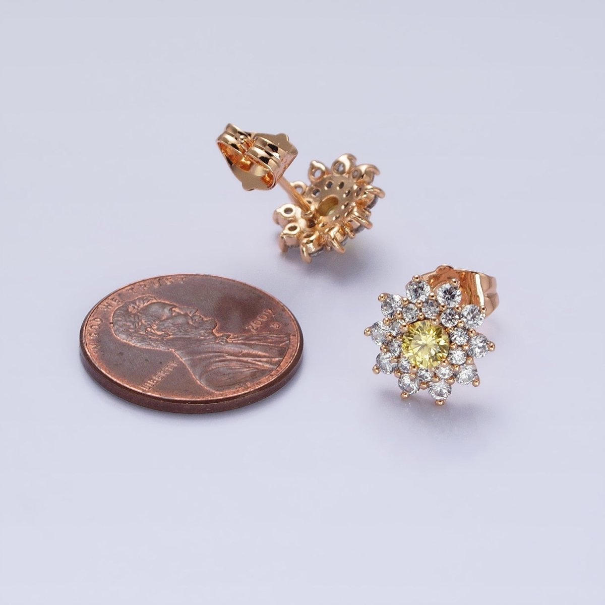 18k Gold Filled Sun flower Stud Earring with Yellow CZ Stone AB798