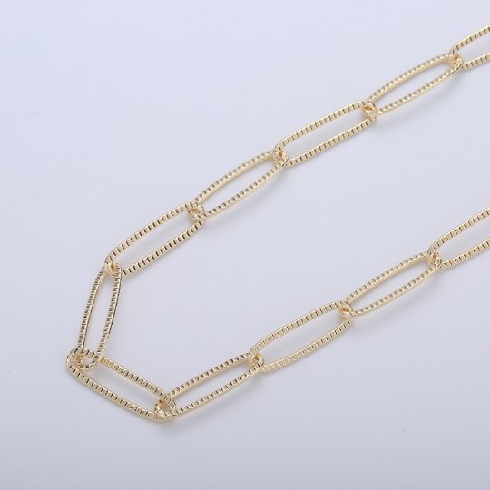 18K Gold Filled Textured Unique Paper Clip Chain for Necklace Bracelet Anklet Supply by Yard, Wholesale Bulk Roll Chain by Yard | ROLL-300