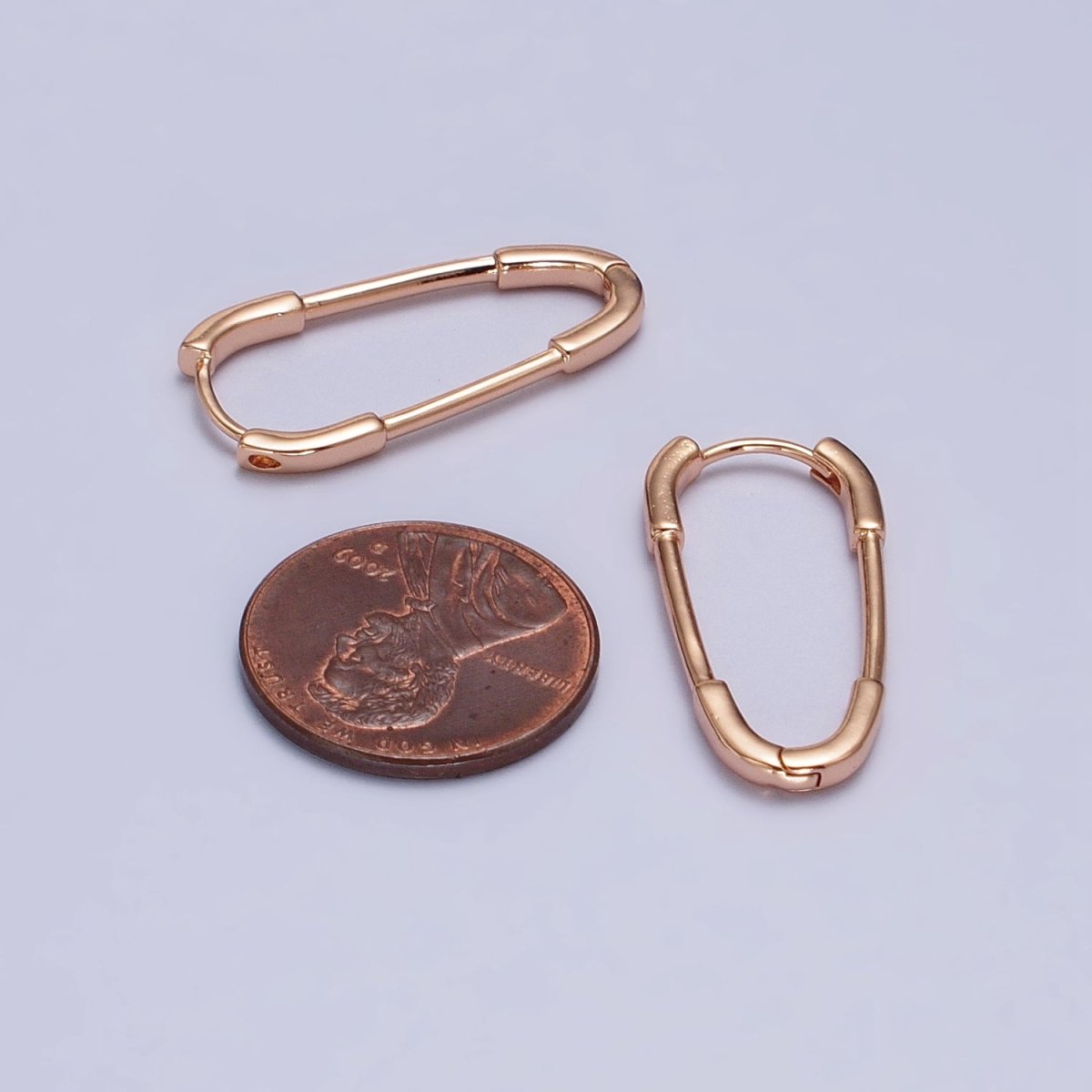 18k Gold Filled Thin Oblong Hoop Earring Oval Lever Back Earring Minimalist Jewelry AB1069