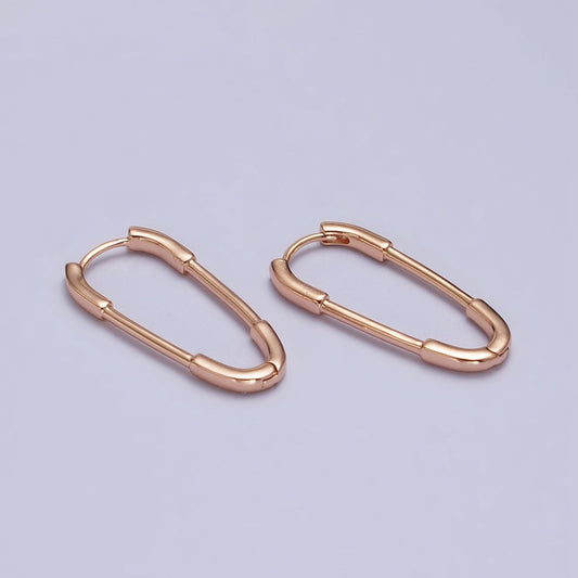 18k Gold Filled Thin Oblong Hoop Earring Oval Lever Back Earring Minimalist Jewelry AB1069