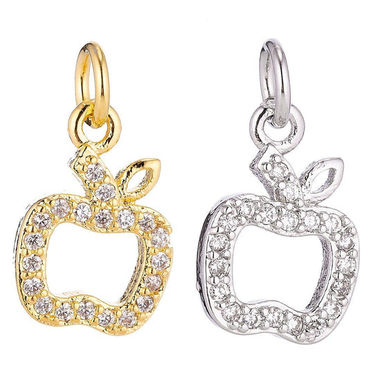 18K Gold Filled Tiny Apple Fruits for Teacher Appreciation Day Cubic Zirconia Necklace Pendant Bracelet Earring Charm for Jewelry Making C-072