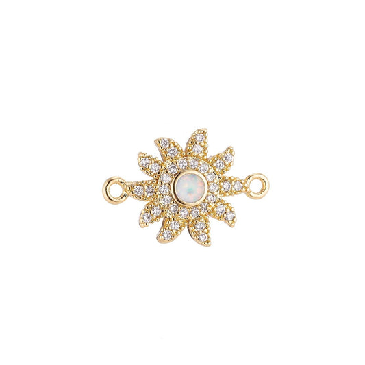 18K Gold Filled Tiny Blooming Blossom Flower Cubic Zirconia Bracelet Charm Bead Finding Connector for Earring Jewelry Making F-083