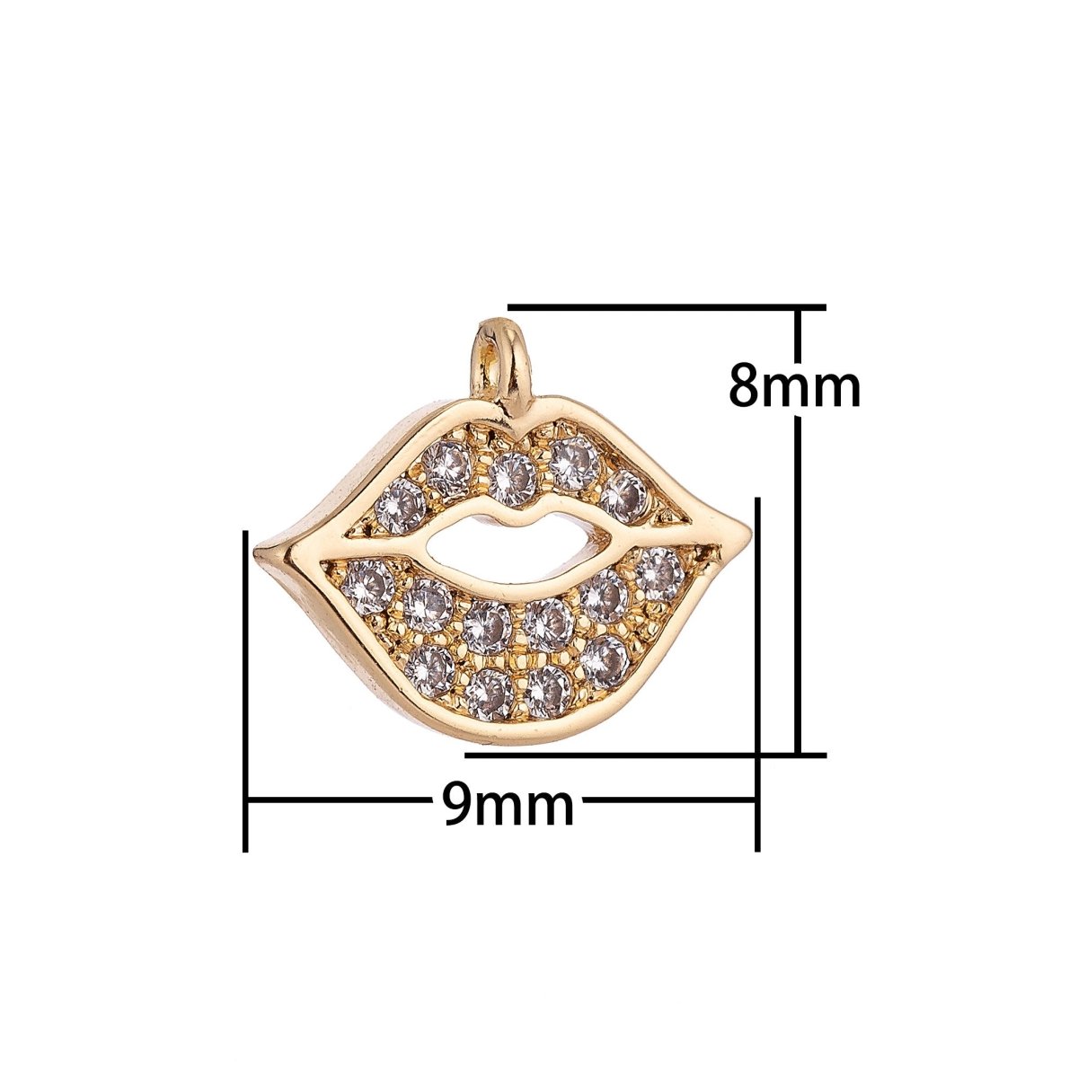 18K Gold Filled Tiny Lip Kiss Cubic Zirconia Pendant Charm C-024