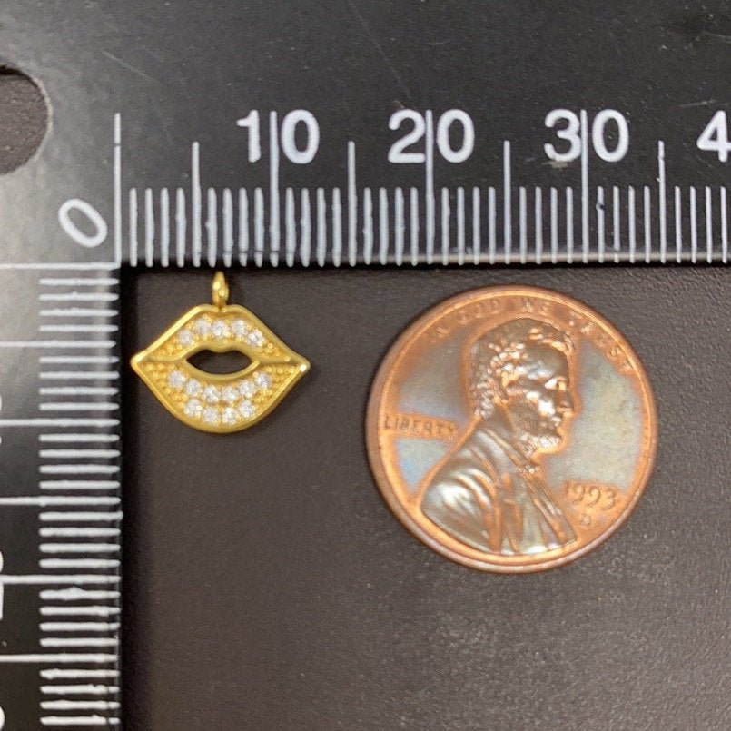 18K Gold Filled Tiny Lip Kiss Cubic Zirconia Pendant Charm C-024
