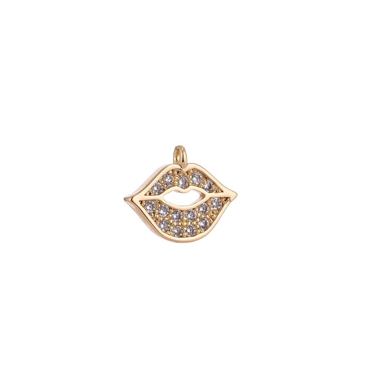 18K Gold Filled Tiny Lip Kiss Cubic Zirconia Pendant Charm C-024