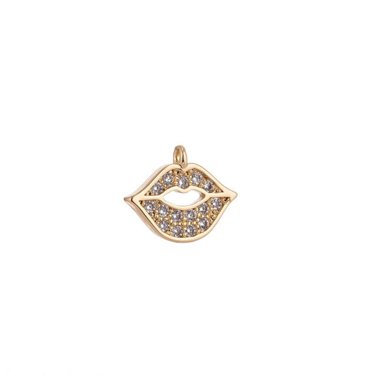 18K Gold Filled Tiny Lip Kiss Cubic Zirconia Pendant Charm C-024