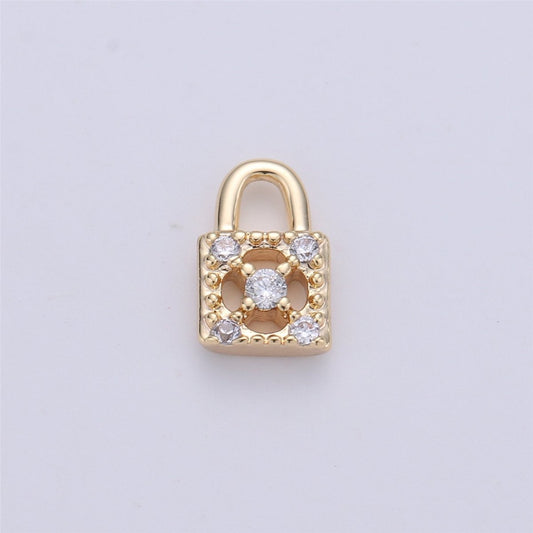 18k Gold Filled Tiny Lock Charm Gold Padlock Charm Micro Pave Lock Charm GF for Necklace Bracelet Earring Jewelry Making Supply 8x5 mm | K-139