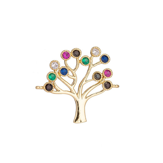 18K Gold Filled Tree of Life w/ Twelve Birthstones Cubic Zirconia Bracelet Charm Bead Finding Connector for Earring Jewelry Making F-088