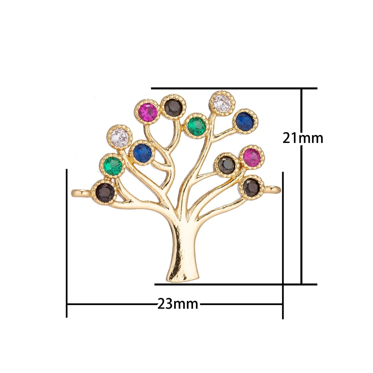 18K Gold Filled Tree of Life w/ Twelve Birthstones Cubic Zirconia Bracelet Charm Bead Finding Connector for Earring Jewelry Making F-088
