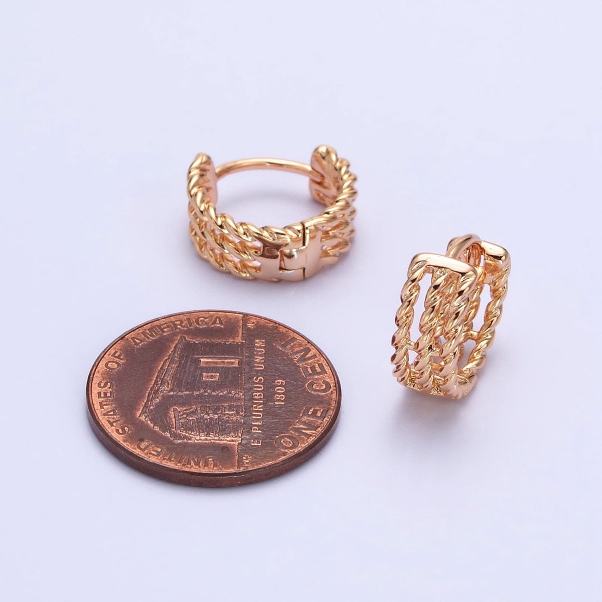 18K Gold Filled Triple Twist Croissant Band 13mm Huggie Hoop Earrings | AD1344