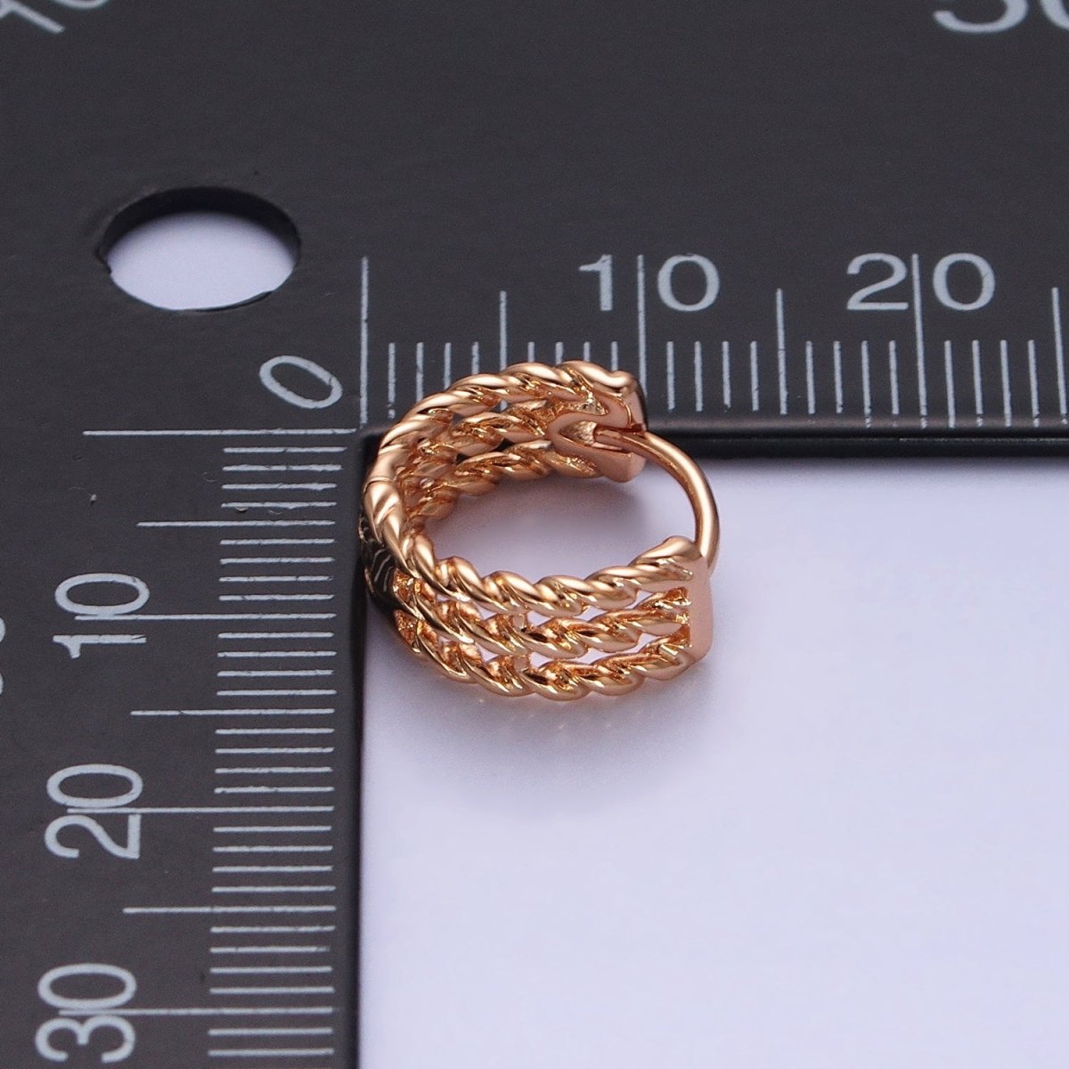 18K Gold Filled Triple Twist Croissant Band 13mm Huggie Hoop Earrings | AD1344