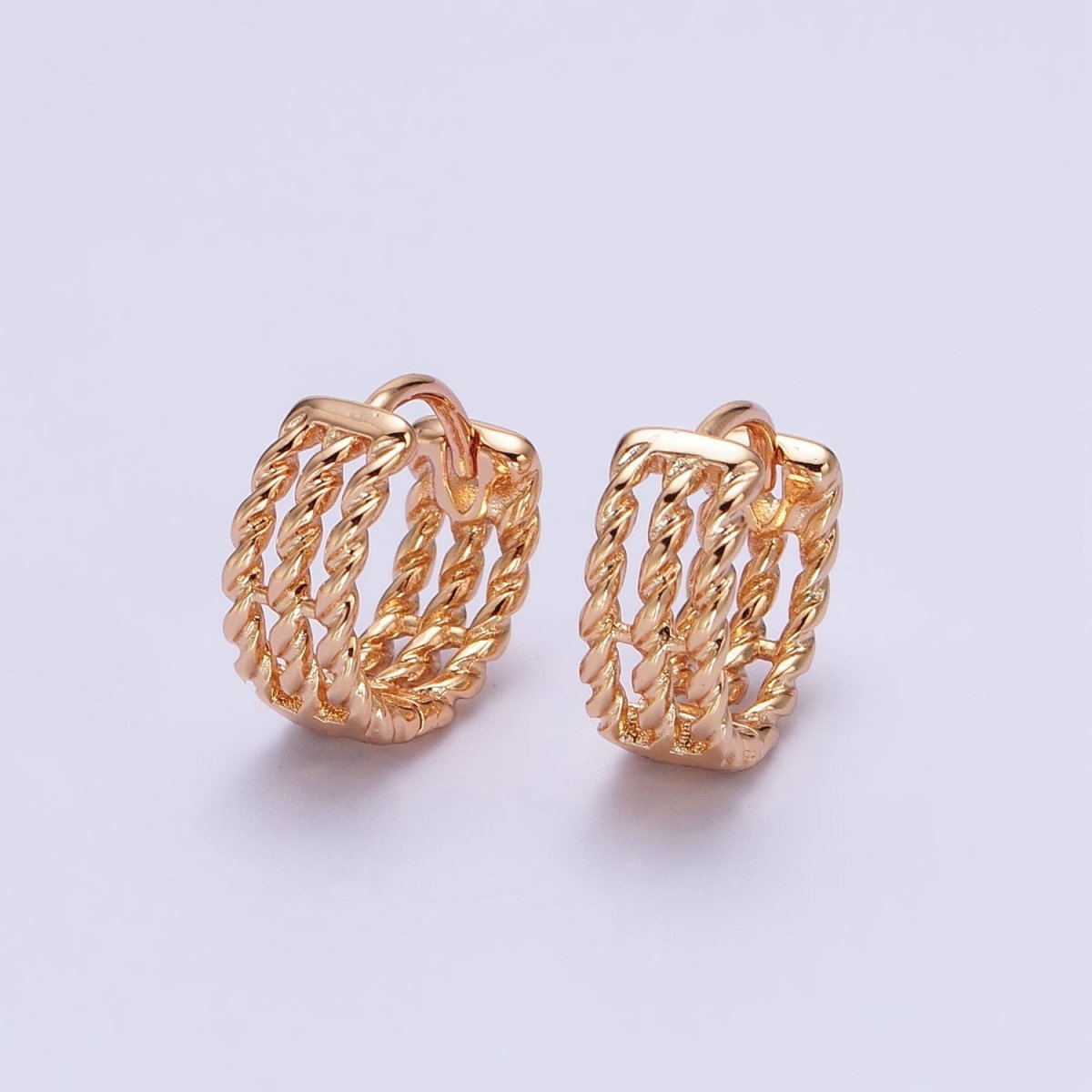18K Gold Filled Triple Twist Croissant Band 13mm Huggie Hoop Earrings | AD1344