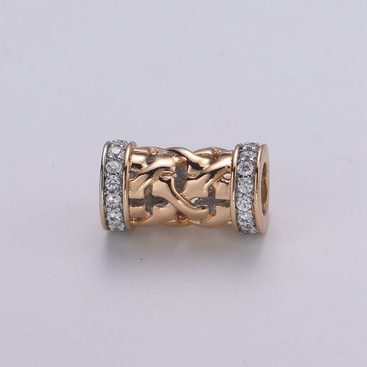 18K Gold Filled Tube beads, clear Micro Pave Bead / CZ Bead / Cubic Zirconia tube beads , For Bracelet Charms, Pave Beads, Bracelet Supply