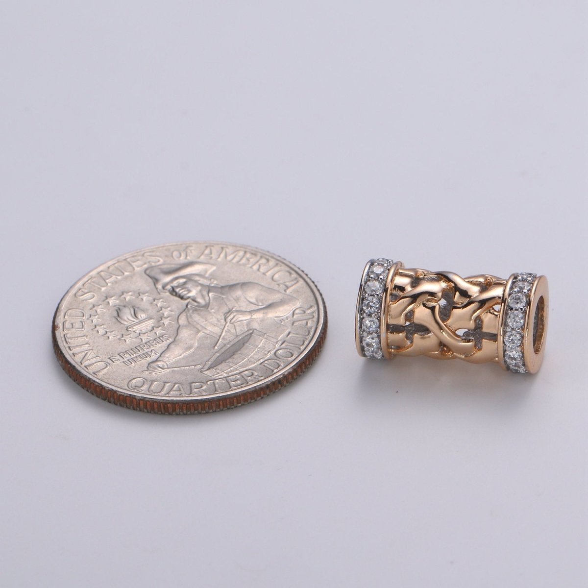 18K Gold Filled Tube beads, clear Micro Pave Bead / CZ Bead / Cubic Zirconia tube beads , For Bracelet Charms, Pave Beads, Bracelet Supply