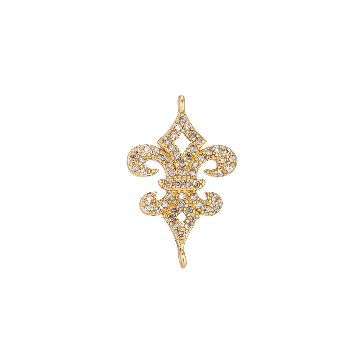 18K Gold Filled Unique Delicate Fence Spear Point Shape Cubic Zirconia Bracelet Charm Bead Finding Connector for Earring Jewelry Making F-090