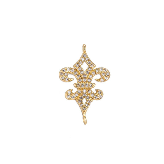 18K Gold Filled Unique Delicate Fence Spear Point Shape Cubic Zirconia Bracelet Charm Bead Finding Connector for Earring Jewelry Making F-090