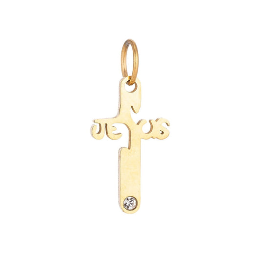 18K Gold Filled Unique Religious Cross Cubic Zirconia Bracelet Charm Necklace Pendant Findings for Jewelry Making E-647