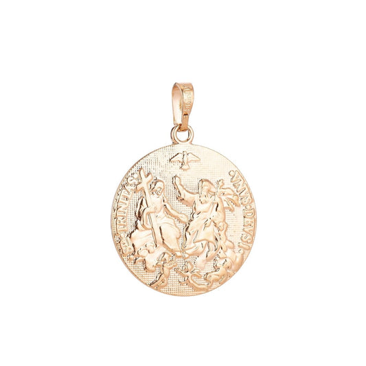 18K Gold Filled Vintage Holy Trinity Medal Dove Double Sided Coin Charm in Latin Trinitas Germany Religious Jewelry Collection for Layered necklace supply H-593
