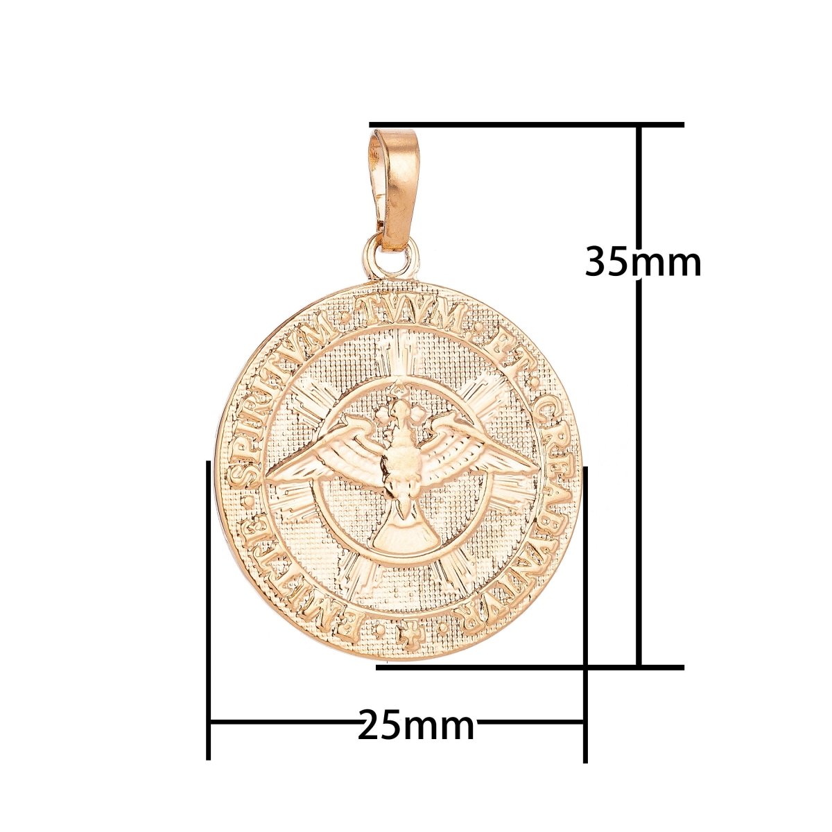18K Gold Filled Vintage Holy Trinity Medal Dove Double Sided Coin Charm in Latin Trinitas Germany Religious Jewelry Collection for Layered necklace supply H-593