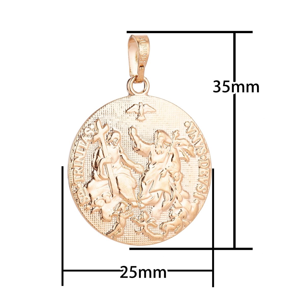 18K Gold Filled Vintage Holy Trinity Medal Dove Double Sided Coin Charm in Latin Trinitas Germany Religious Jewelry Collection for Layered necklace supply H-593