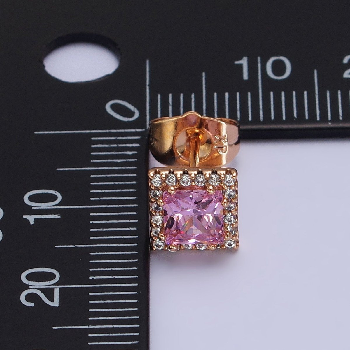 18K Gold Filled Wedding Earrings Rhombus Micro Pave Clear Pink cubic zirconia Studs Earrings AB1067 AB1068