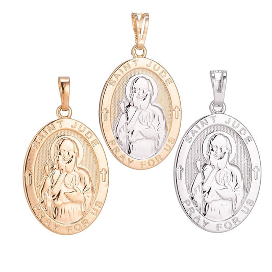 18K Gold Filled / White Gold Saint Jude Medal Pendant for Hope & Impossible Cause Religious Amulet charm for Necklace Jewelry Making H-282