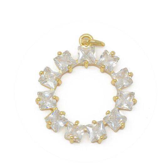 18K Gold Filled Wreath Crystal Round Charm M-385