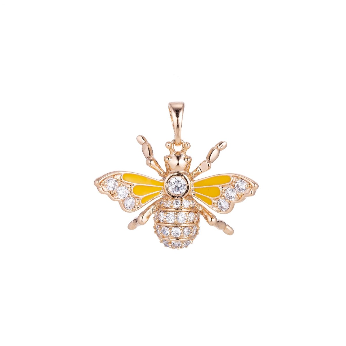 18K Gold Filled Yellow Bumblebee, Cute Dainty Queen Bee, Cubic Zirconia Necklace Pendant Charm Bails Findings for Jewelry Making Enamel Pendant N-550