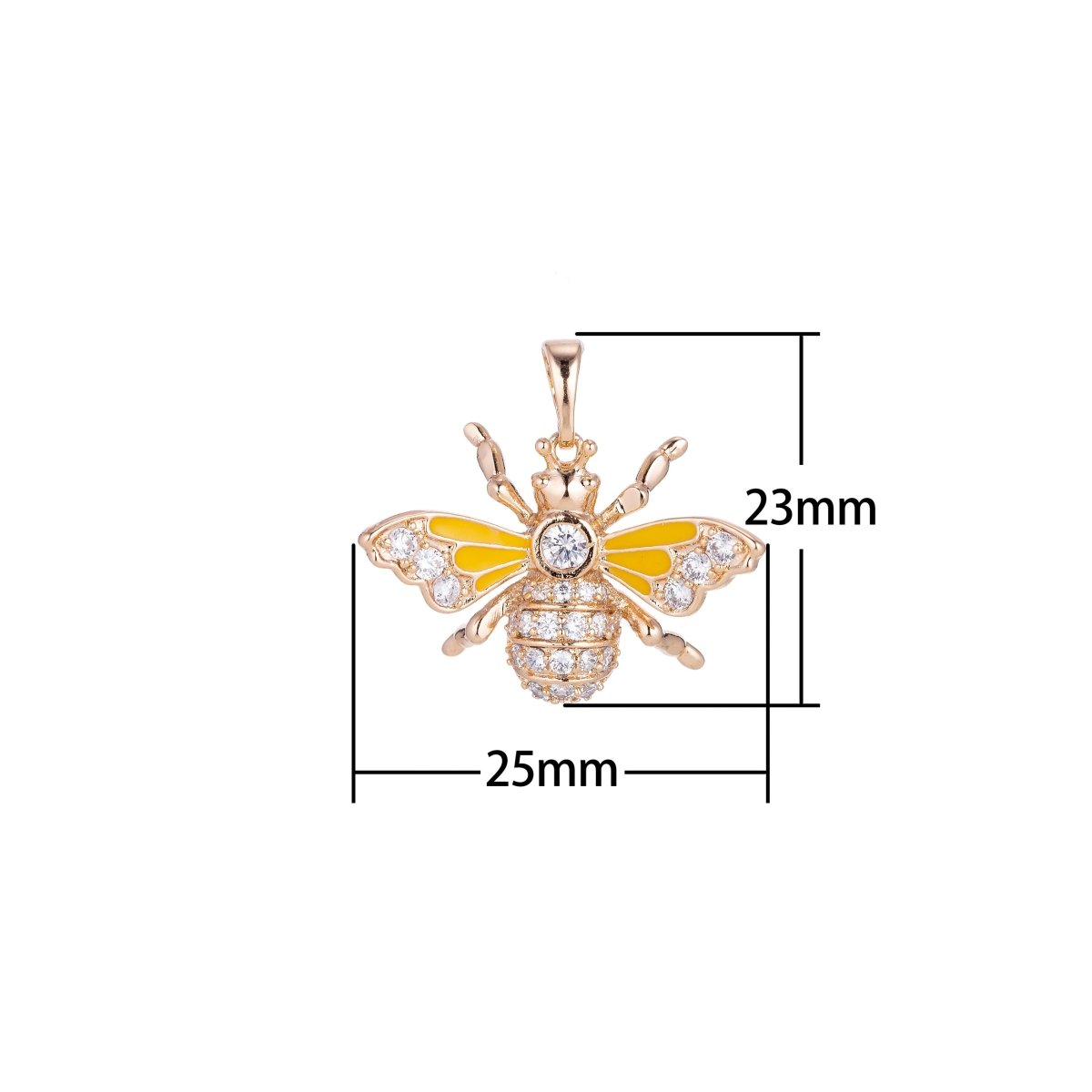 18K Gold Filled Yellow Bumblebee, Cute Dainty Queen Bee, Cubic Zirconia Necklace Pendant Charm Bails Findings for Jewelry Making Enamel Pendant N-550