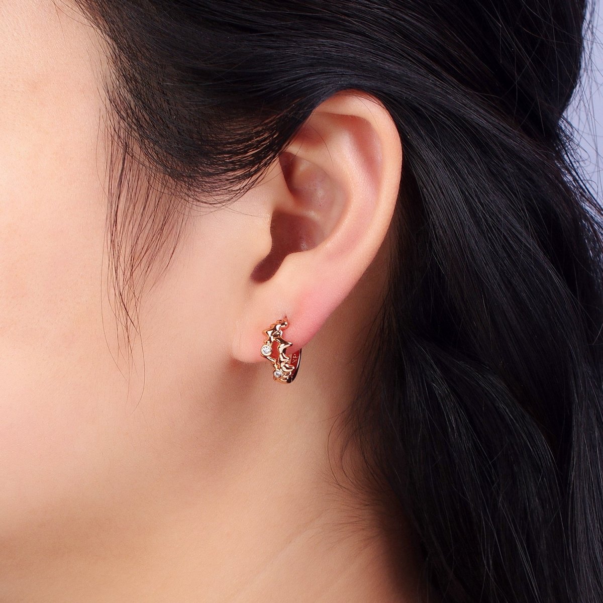 18K Gold Filled ZigZag Charm Hoops Earring Lever Back earring AB1072
