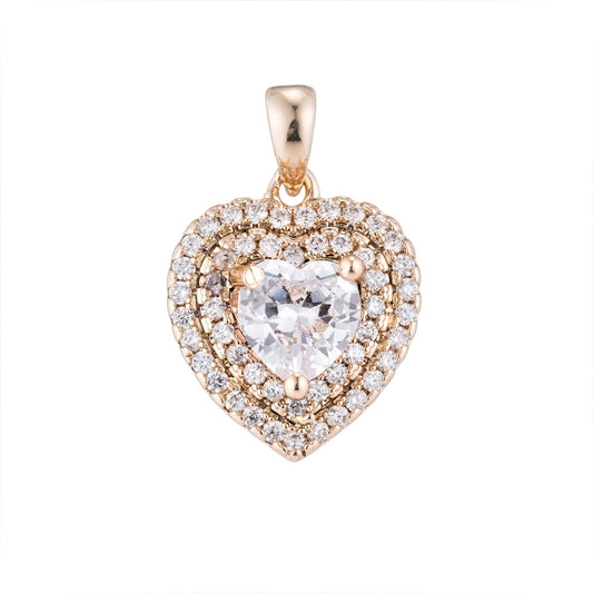 18K Gold Gold Filled Crystal Heart Pendants  I-734