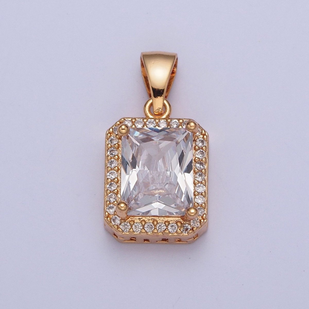 18K Gold Micro Pave CZ Baguette Pendant Charm . Statement Necklace X-357