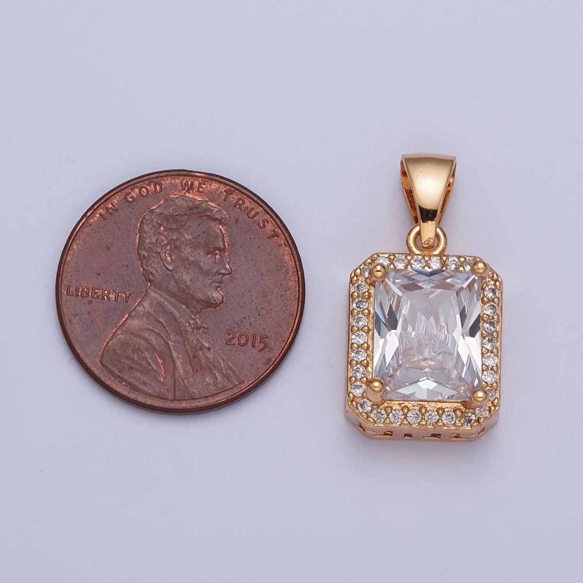 18K Gold Micro Pave CZ Baguette Pendant Charm . Statement Necklace X-357