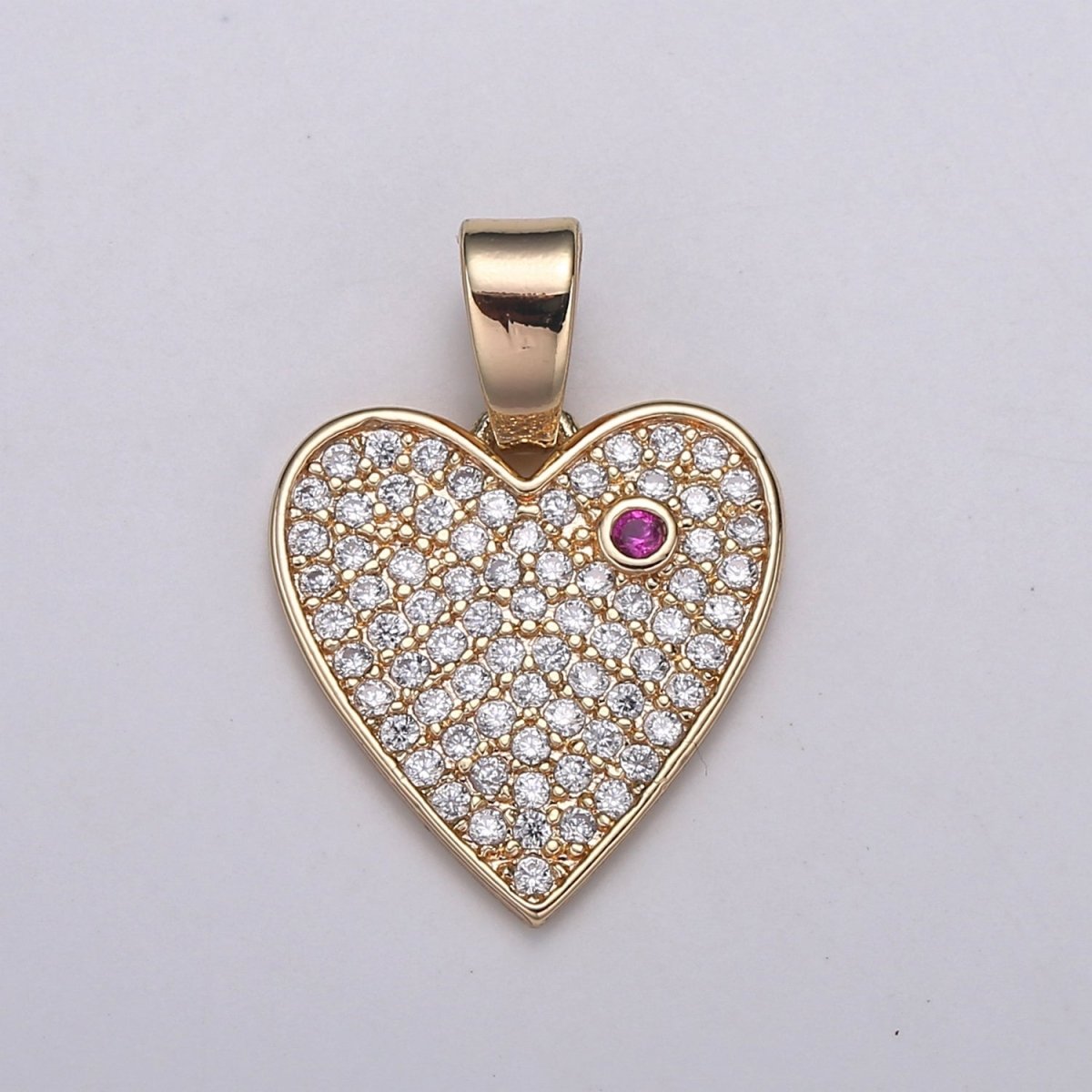 18K Gold Micro Pave CZ Heart Pendant Charm, Open Heart Micro Pave CZ Pendant Charm, Pendant, For DIY Jewelry, J-284