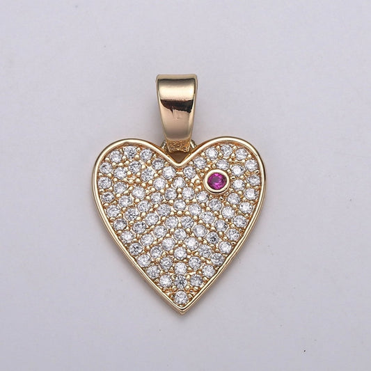 18K Gold Micro Pave CZ Heart Pendant Charm, Open Heart Micro Pave CZ Pendant Charm, Pendant, For DIY Jewelry, J-284