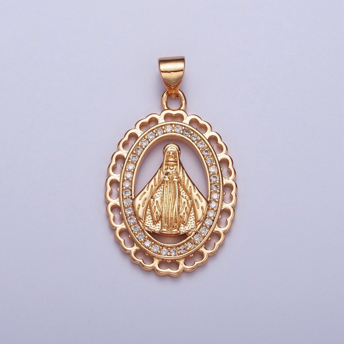 18K Gold Micro Paved CZ Religious Nossa Senhora Aparecida Pendant For Jewelry Making H-178