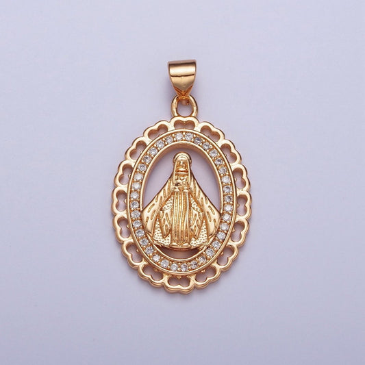 18K Gold Micro Paved CZ Religious Nossa Senhora Aparecida Pendant For Jewelry Making H-178