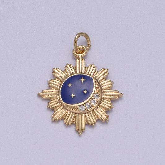 18K Gold Night Sky Charm Blue Enamel CZ Love You to Moon & Back Pendant N-919