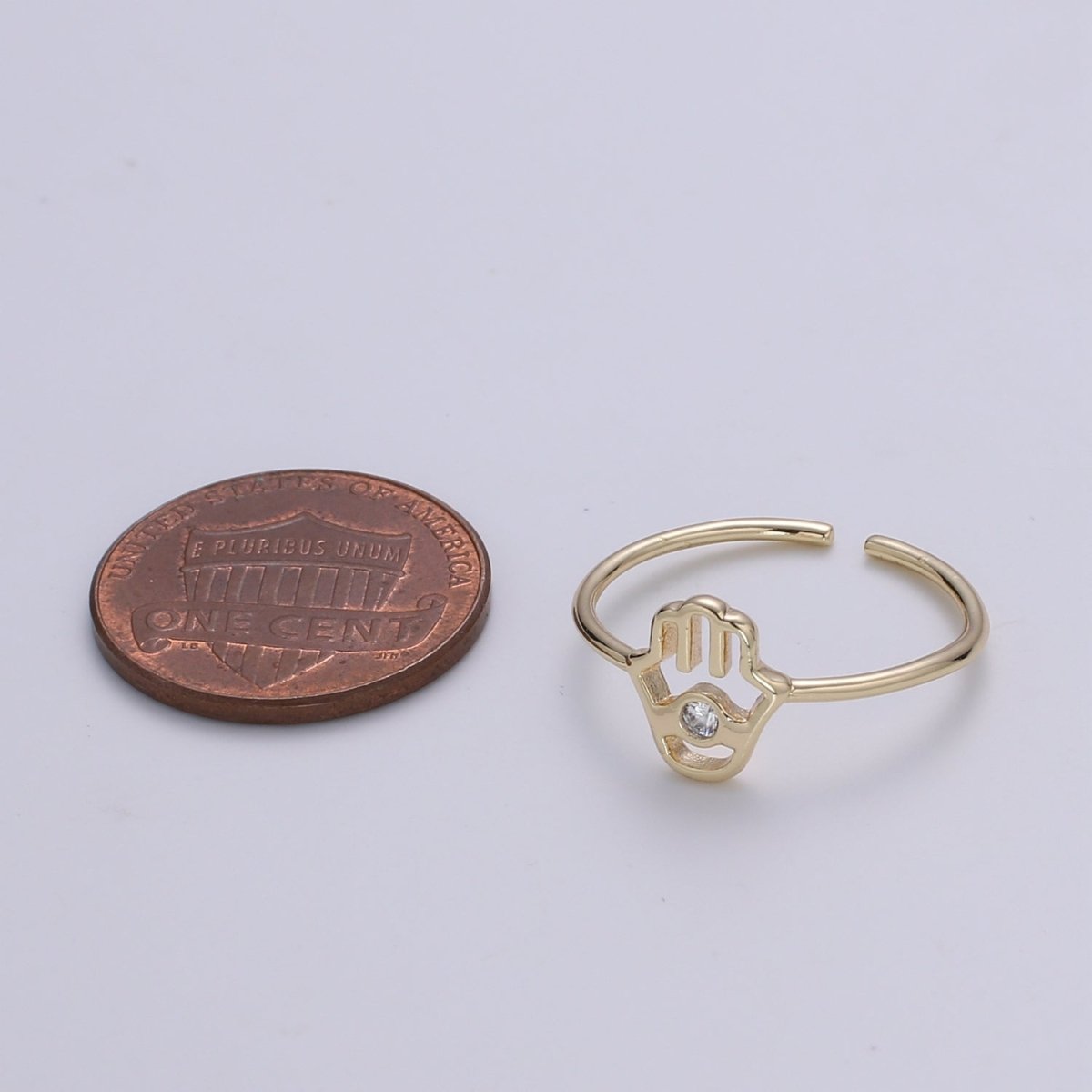 18K Gold Plated Hamsa Hand Ring, Gold Open Adjustable Ring Minimalist Jewelry Everyday Wear O-337
