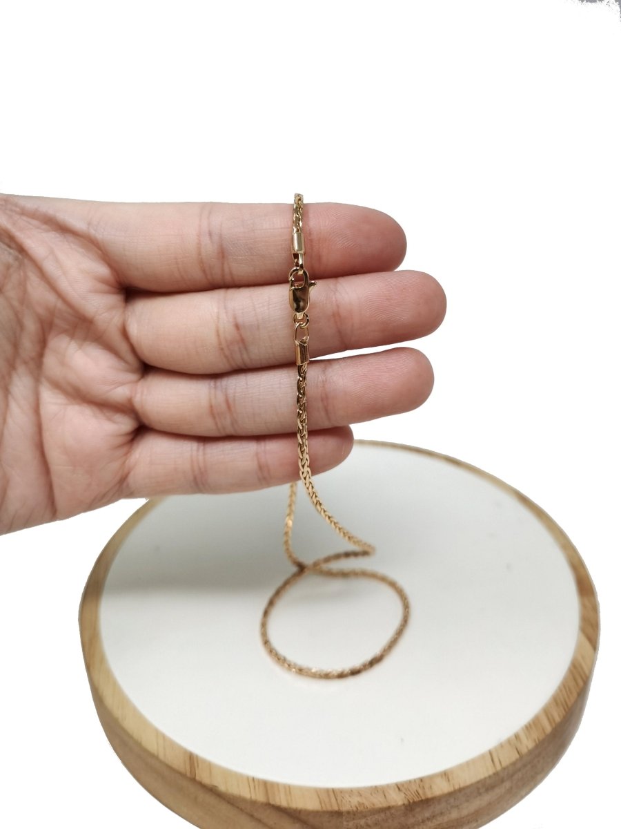 18K Gold Plated Necklace - 2mm in Width,15.6 Inches Wheat Necklace w/ Lobster Clasps | CN-728  Clearance Pricing