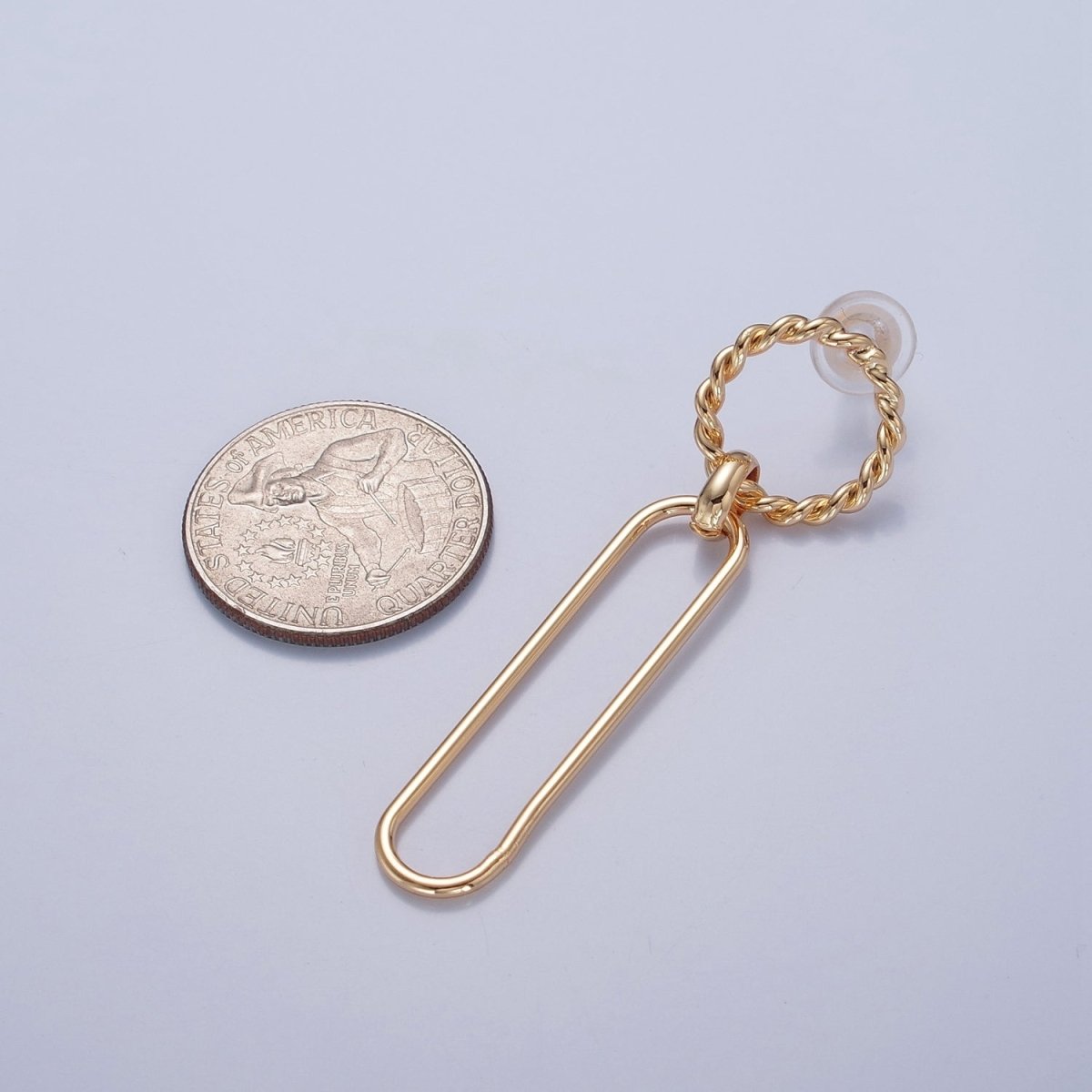 18K Gold Plated Oval Earrings, Geometric Drops, Twisted Round Lightweight Studs V-389