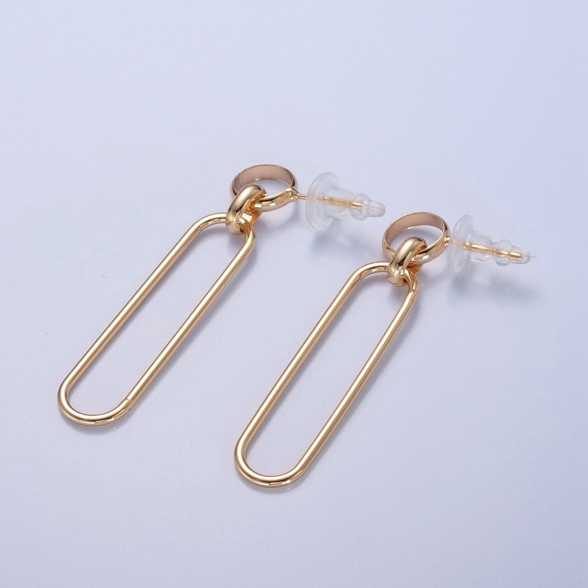 18K Gold Plated Oval Earrings, Geometric Drops, Unique Lightweight Studs V-388