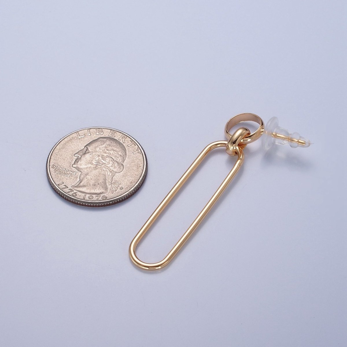 18K Gold Plated Oval Earrings, Geometric Drops, Unique Lightweight Studs V-388