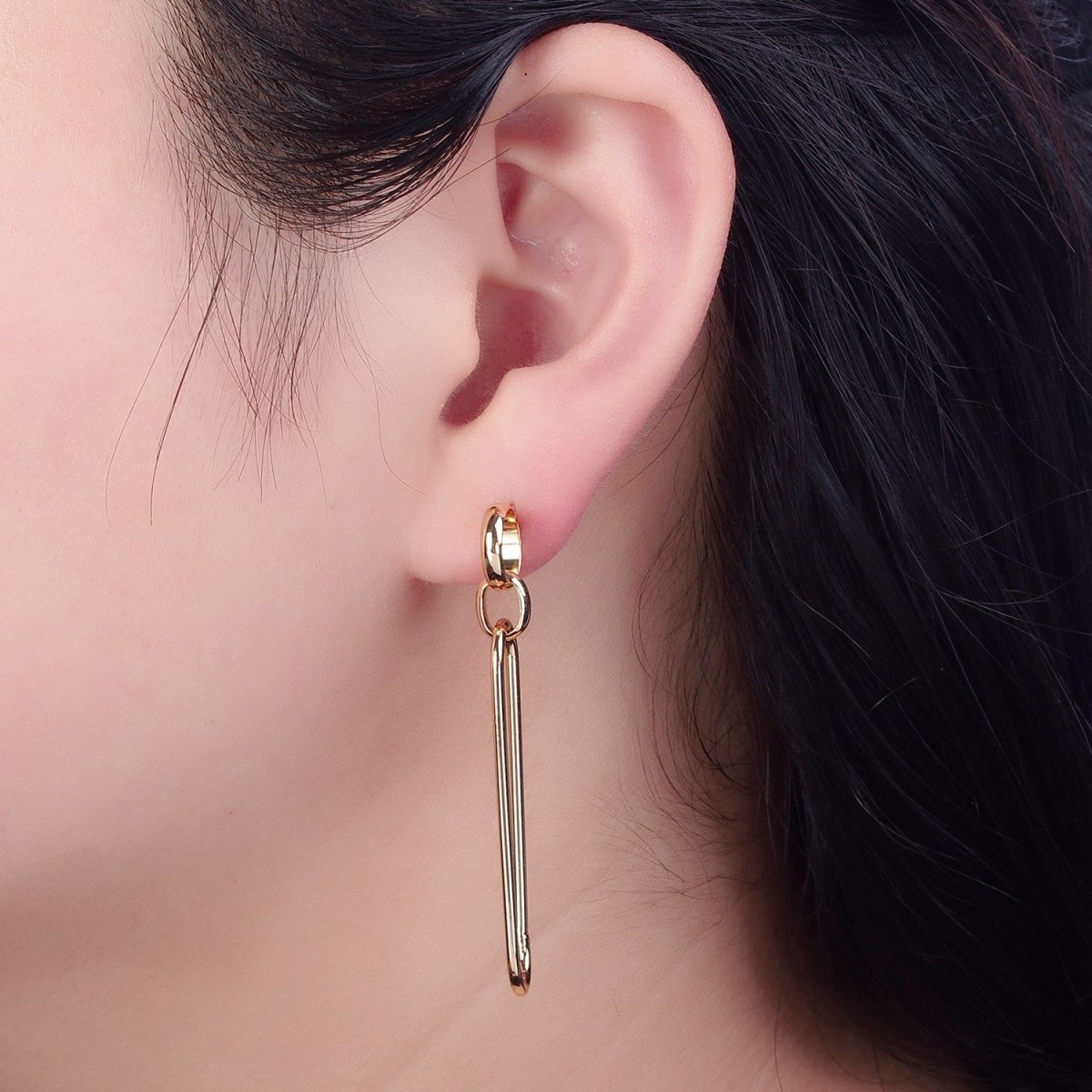 18K Gold Plated Oval Earrings, Geometric Drops, Unique Lightweight Studs V-388
