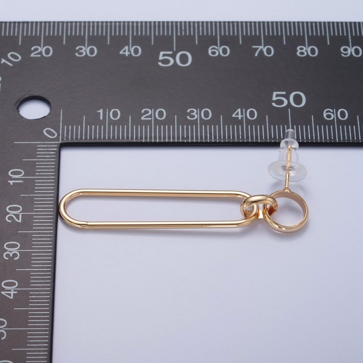18K Gold Plated Oval Earrings, Geometric Drops, Unique Lightweight Studs V-388
