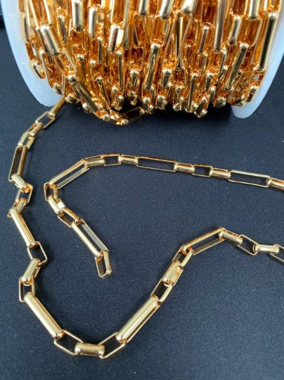 18K Gold Plated Shiny Square Paperclip Chain by Yard, Link Cable Wholesale bulk Roll Chain Jewelry Makin | ROLL-421 Clearance Pricing