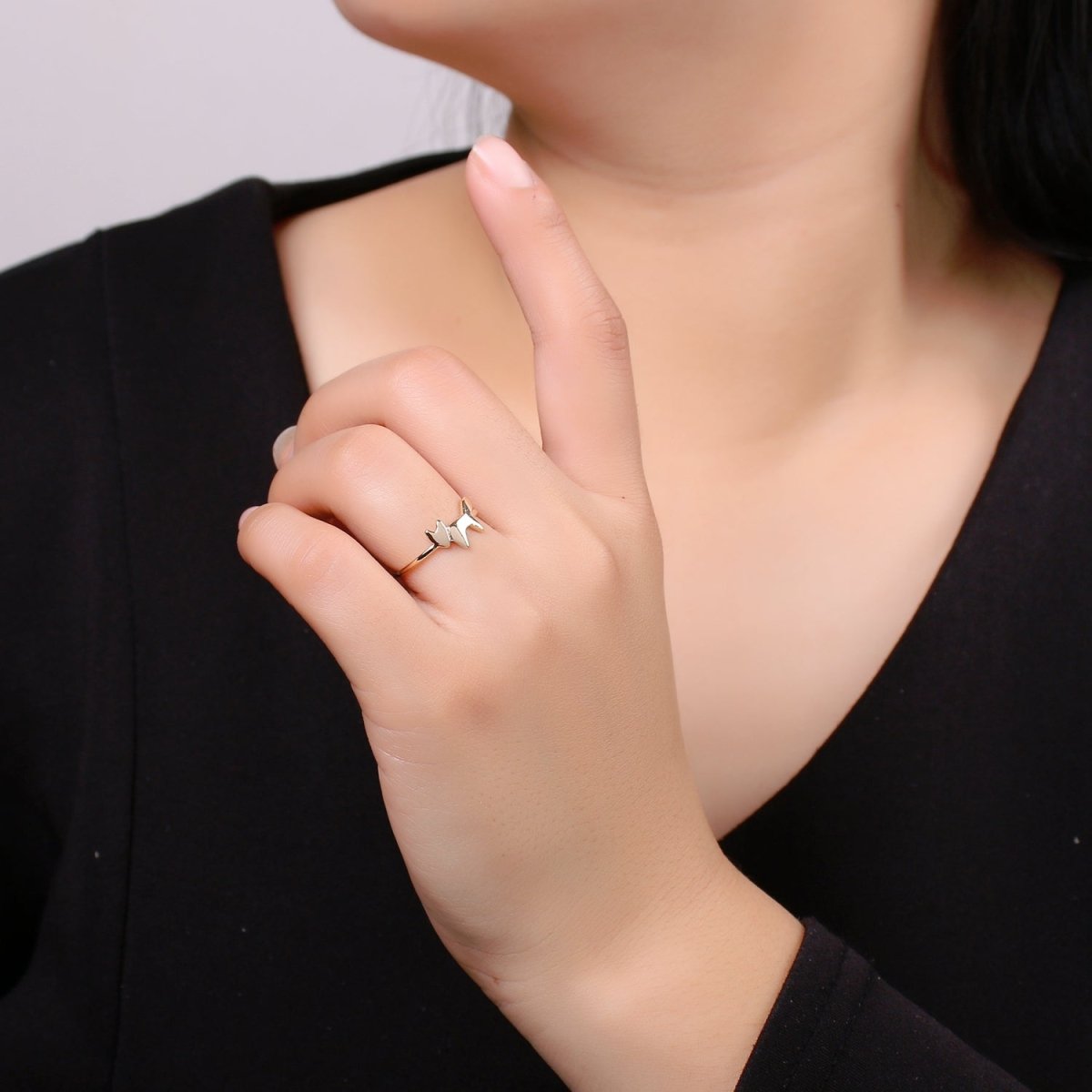 18k Gold Ring, Fox Adjustable Gold Curb Ring, Simple Animal Ring, Foxy Open Ring R-268