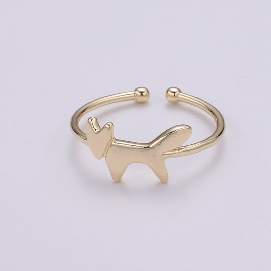 18k Gold Ring, Fox Adjustable Gold Curb Ring, Simple Animal Ring, Foxy Open Ring R-268